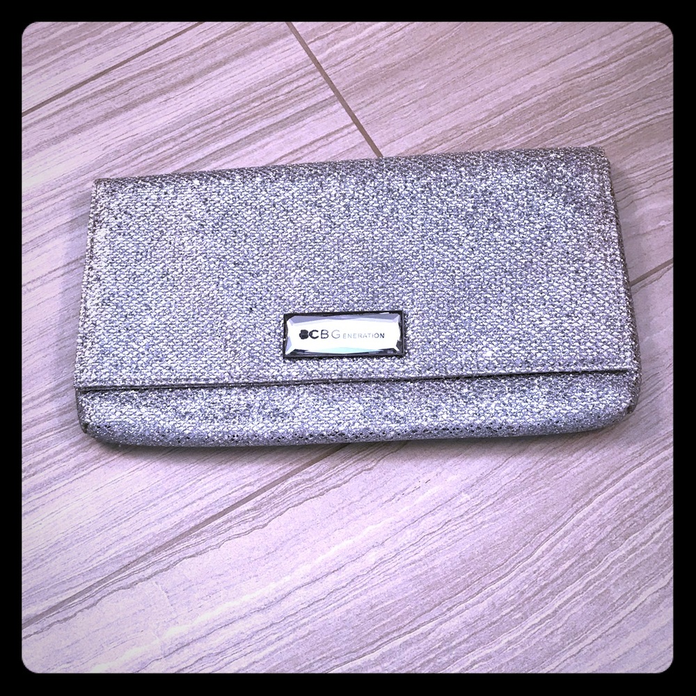 BCBG silver sequin clutch